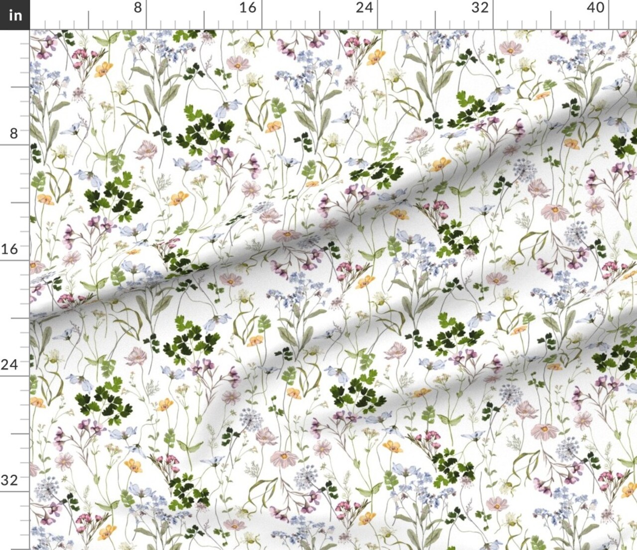 Cottagecore Botanical Garden Hand Painted Watercolor Floral Summer Spring Custom Printed Fabric by Spoonflower Various Fabrics by the Yard or Fat Quarter